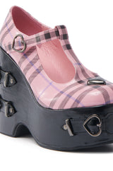 KOI FOOTWEAR SWEET APATHY PINK HEART WEDGE PUMP