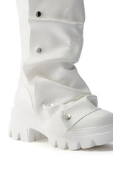 AZALEA WANG SYBEL WHITE SNAP DETAIL BOOTIE