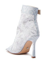 AZALEA WANG TANDY BLUE DENIM OPEN TOE EMBELLISHED BOOTIE