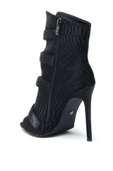 AZALEA WANG TJEERD BLACK WESTERN BUCKLE OPEN TOE BOOTIE