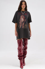 TYLA GRAPHIC T-SHIRT DRESS WITH DISTRESSING