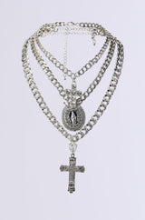 HOLY WOMAN LAYERED RHINESTONE NECKLACE SET IN SILVER