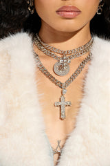 HOLY WOMAN LAYERED RHINESTONE NECKLACE SET IN SILVER