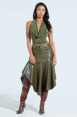 CROIX COWL NECK PLISSE HALTER TOP