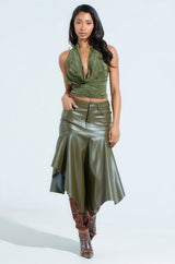 CROIX COWL NECK PLISSE HALTER TOP