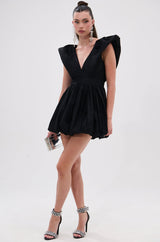 ONCE UPON A DREAM WOVEN MINI DRESS IN BLACK