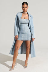 JUST WANNA ROCK DENIM RHINESTONE MINI DRESS