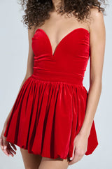 FEEL SOMETHING VELVET MINI DRESS IN RED