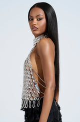 LOREN RHINESTONE HALTER NECK TOP IN SILVER