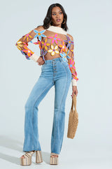 SPRING CUTOUT FLORAL MOCK NECK SWEATER