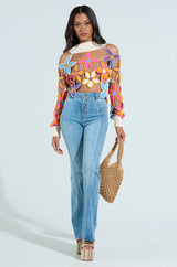 SPRING CUTOUT FLORAL MOCK NECK SWEATER