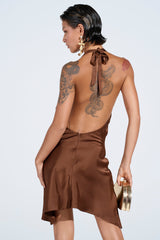 DOLLY SATIN MINI DRESS IN BROWN
