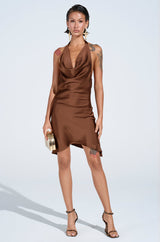 DOLLY SATIN MINI DRESS IN BROWN