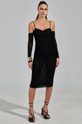 SHE MEANS BUSINESS TIE DETAIL MESH MIDI DRESS