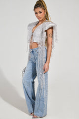 IN MY OWN LANE SILVER BEADED TOP