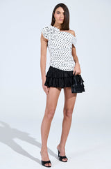 RUCHED POLKA DOT OFF THE SHOULDER TOP
