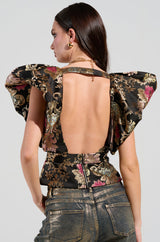 GET MY CLOSE UP FLORAL BROCADE BLOUSE