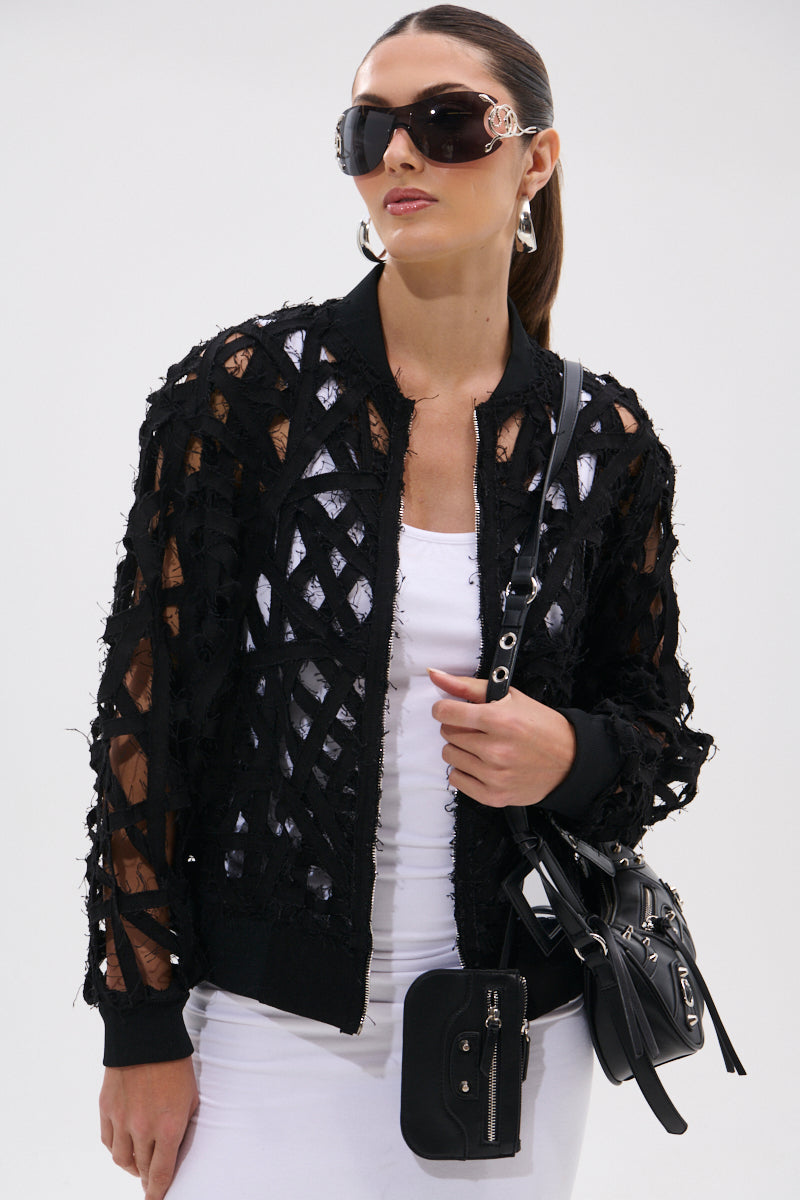 IONA CUTOUT DENIM BOMBER