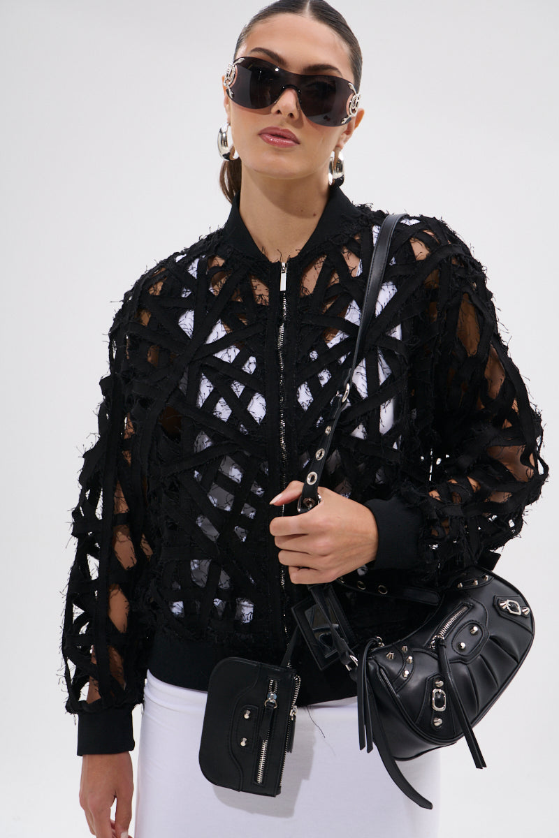 IONA CUTOUT DENIM BOMBER