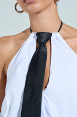 OUT OF OFFICE MINI BUBBLE DRESS WITH TIE