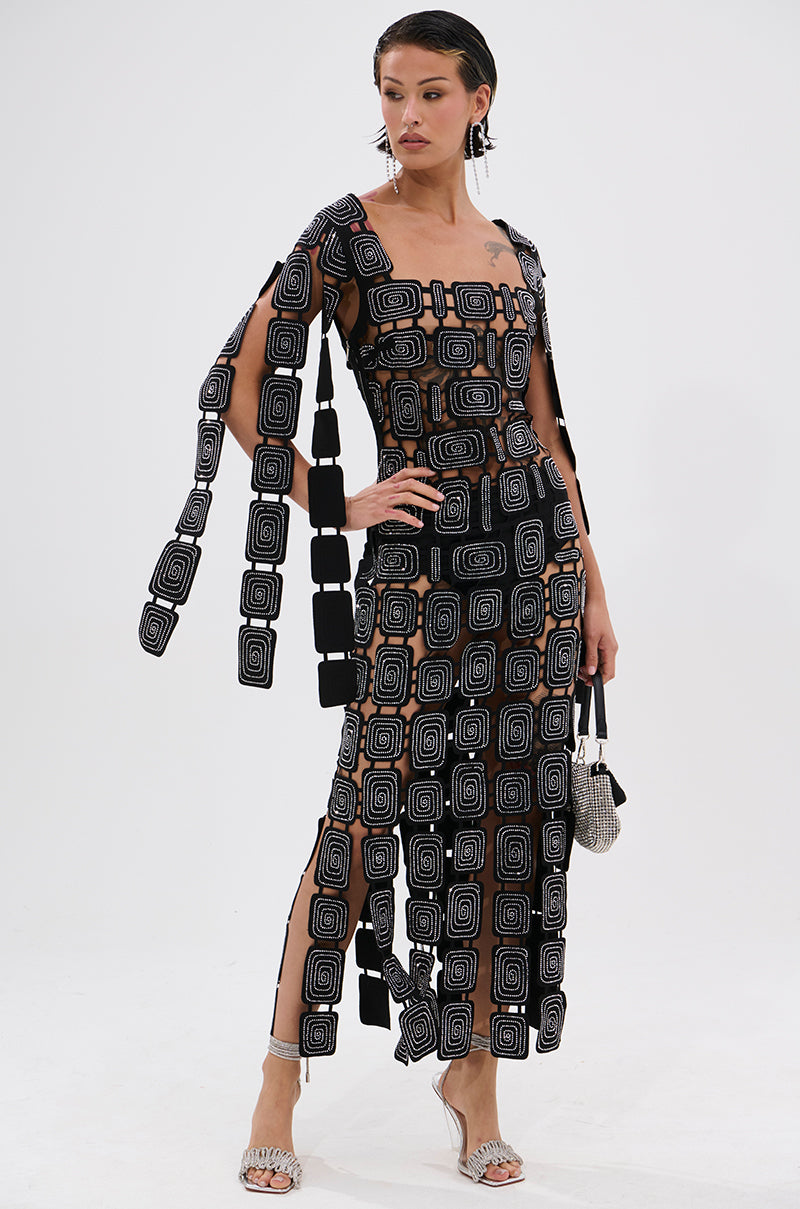 ONLY ONE OF ME RHINESTONE MIDI DRESS