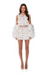 LUCINDA FEATHERED FLOWERS MINI DRESS