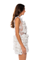 LUCINDA FEATHERED FLOWERS MINI DRESS