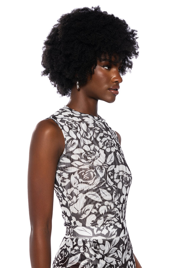 A LUXURIOUS DAY MESH MOCK NECK BODYSUIT