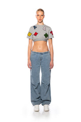ABC SHORT SLEEVE PATCHWORK T SHIRT IN GREY