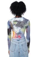 ABSTRACT ART LONG SLEEVE MESH TOP