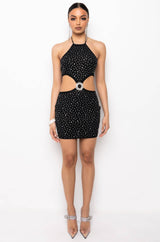 ADDICTED TO THIS RHINESTONE MINI DRESS WITH CUT OUT