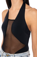 ASH HALTER NECK MESH DETAIL BODYSUIT