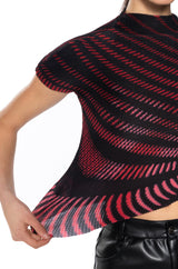 ADRIANA TEXTURED CAP SLEEVE TOP IN RED AND BLACK