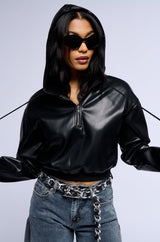 ALEX FAUX LEATHER ZIP FRONT SWEATSHIRT