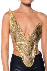 ALIEN SUPERSTAR DRAMATIC METALLIC HALTER TOP