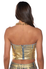 ALIYAH METALLIC DENIM TUBE TOP