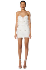 ALL ABOUT ME FEATHER APPLIQUE MINI DRESS
