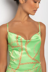 ALL ABOUT THE CHAINS SATIN MINI DRESS