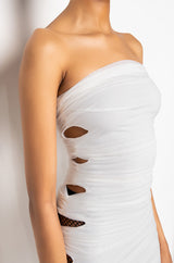 ALL RUCHED UP MESH MIDI TUBE DRESS