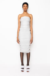 ALL RUCHED UP MESH MIDI TUBE DRESS