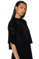 ALL STAR RHINESTONE MESH TSHIRT IN BLACK