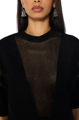ALL STAR RHINESTONE MESH TSHIRT IN BLACK