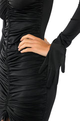 STASSIE RUCHED BODYCON GLOVED MINI DRESS