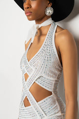 ALL WRAPPED UP RHINESTONE MINI DRESS