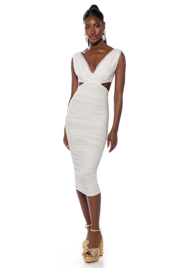 ALWAYS A SLAY THIS WAY LOW V NECK MIDI DRESS
