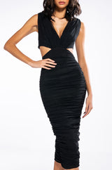 ALWAYS A SLAY THIS WAY LOW V NECK MIDI DRESS