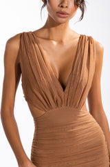 ALWAYS A SLAY THIS WAY LOW V NECK MIDI DRESS