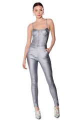 ALWAYS WINNIN SLEEVELESS FAUX LEATHER CORSET