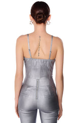 ALWAYS WINNIN SLEEVELESS FAUX LEATHER CORSET