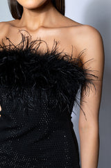 AMI FEATHER DETAILED STRAPLESS MINI DRESS